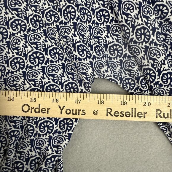 Talbots Wrap Blouse Womens XS Blue White Print Tie Waist 3/4 Sleeve Top - Picture 9 of 12